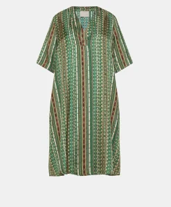 Robe Sarraina En Serge De Soie - Vert/Multicolore