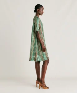 Robe Sarraina En Serge De Soie - Vert/Multicolore