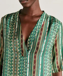 Robe Sarraina En Serge De Soie - Vert/Multicolore