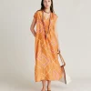Robe Scilla En Haboutai De Soie - Orange/Fuchsia
