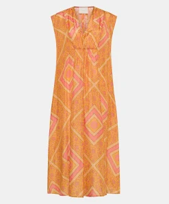 Robe Scilla En Haboutai De Soie - Orange/Fuchsia