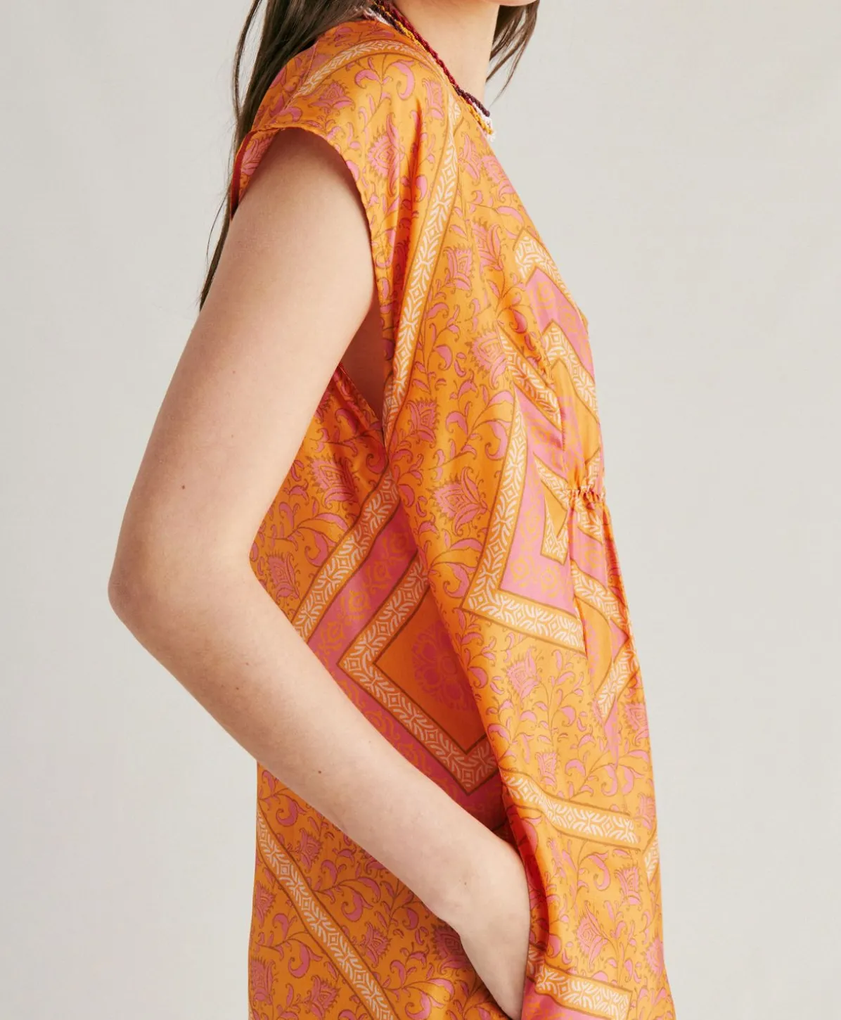 Robe Scilla En Haboutai De Soie - Orange/Fuchsia