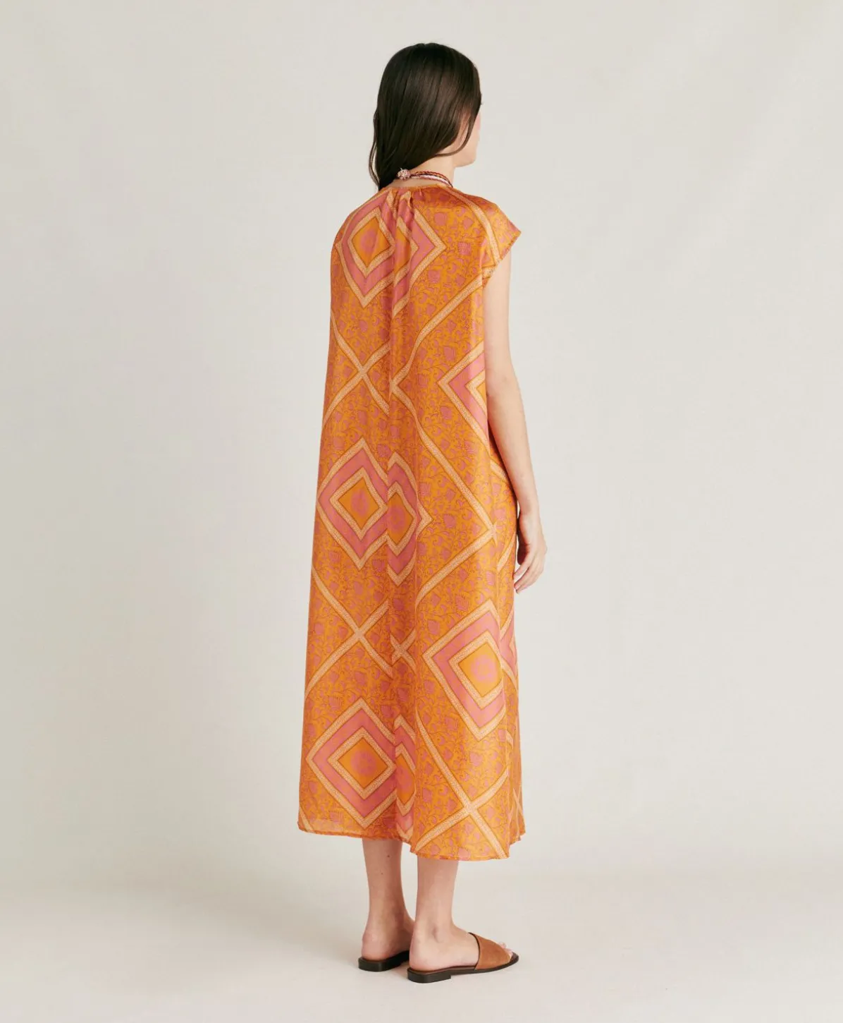 Robe Scilla En Haboutai De Soie - Orange/Fuchsia