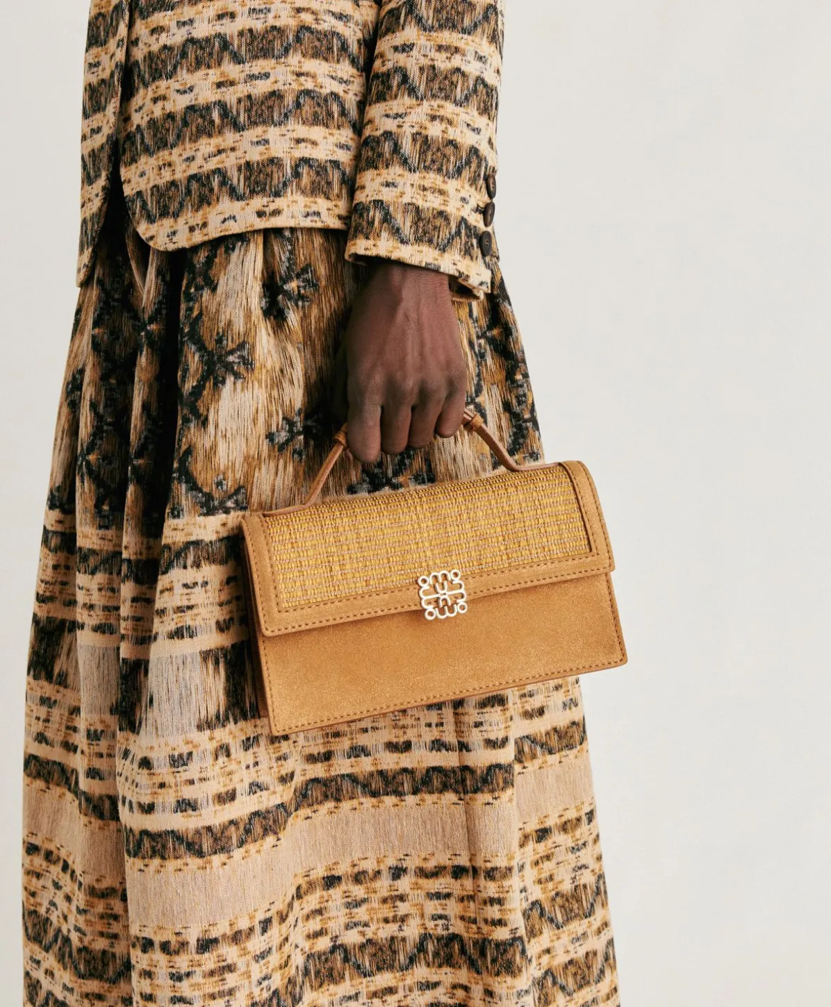 Sac Bandouliere Sophie En Cuir Lame Et Raphia - Caramel