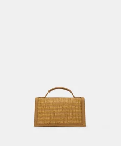 Sac Bandouliere Sophie En Cuir Lame Et Raphia - Caramel