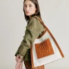 Sac Cabas Geraldine En Cuir Et Toile - Beige