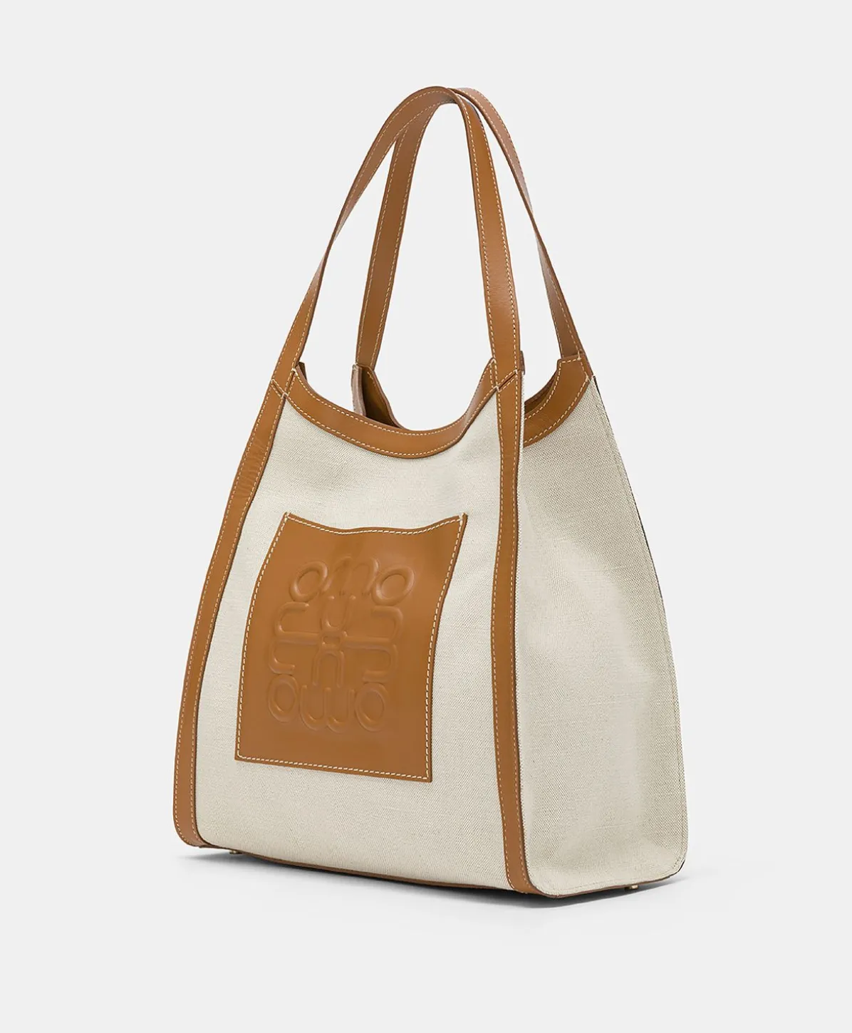 Sac Cabas Geraldine En Cuir Et Toile - Beige