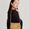 Sac Mimi Flore En Cuir Lame - Caramel