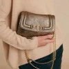 Sac Mimi Flore En Cuir Lame - Gunmetal