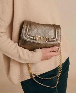 Sac Mimi Flore En Cuir Lame - Gunmetal