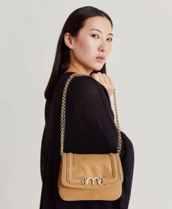 Sac Mimi Flore En Cuir Lame - Caramel