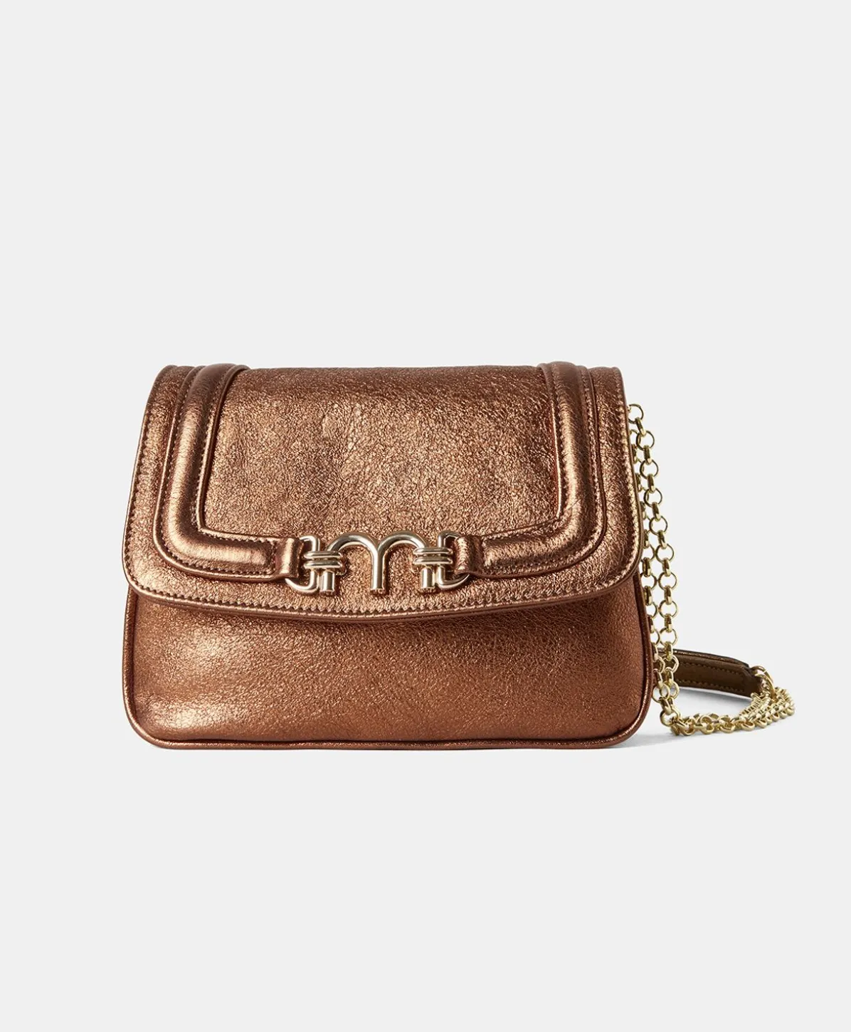 Sac Mimi Flore En Cuir Lame - Bronze