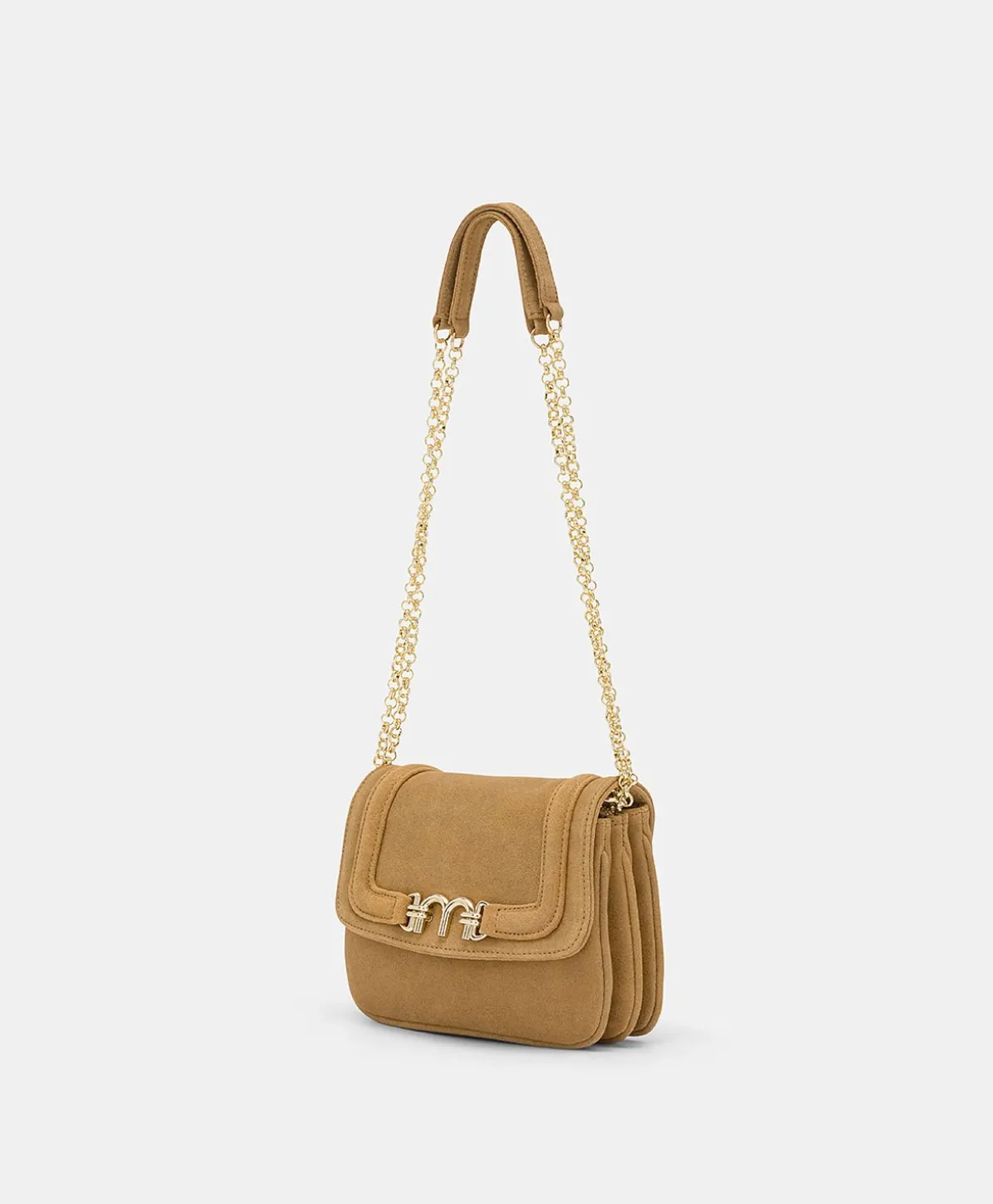 Sac Mimi Flore En Cuir Lame - Caramel