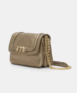 Sac Mimi Flore En Cuir Lame - Gunmetal