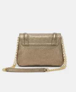 Sac Mimi Flore En Cuir Lame - Gunmetal