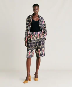 Short Nina En Lin Viscose - Bleu Multicolore