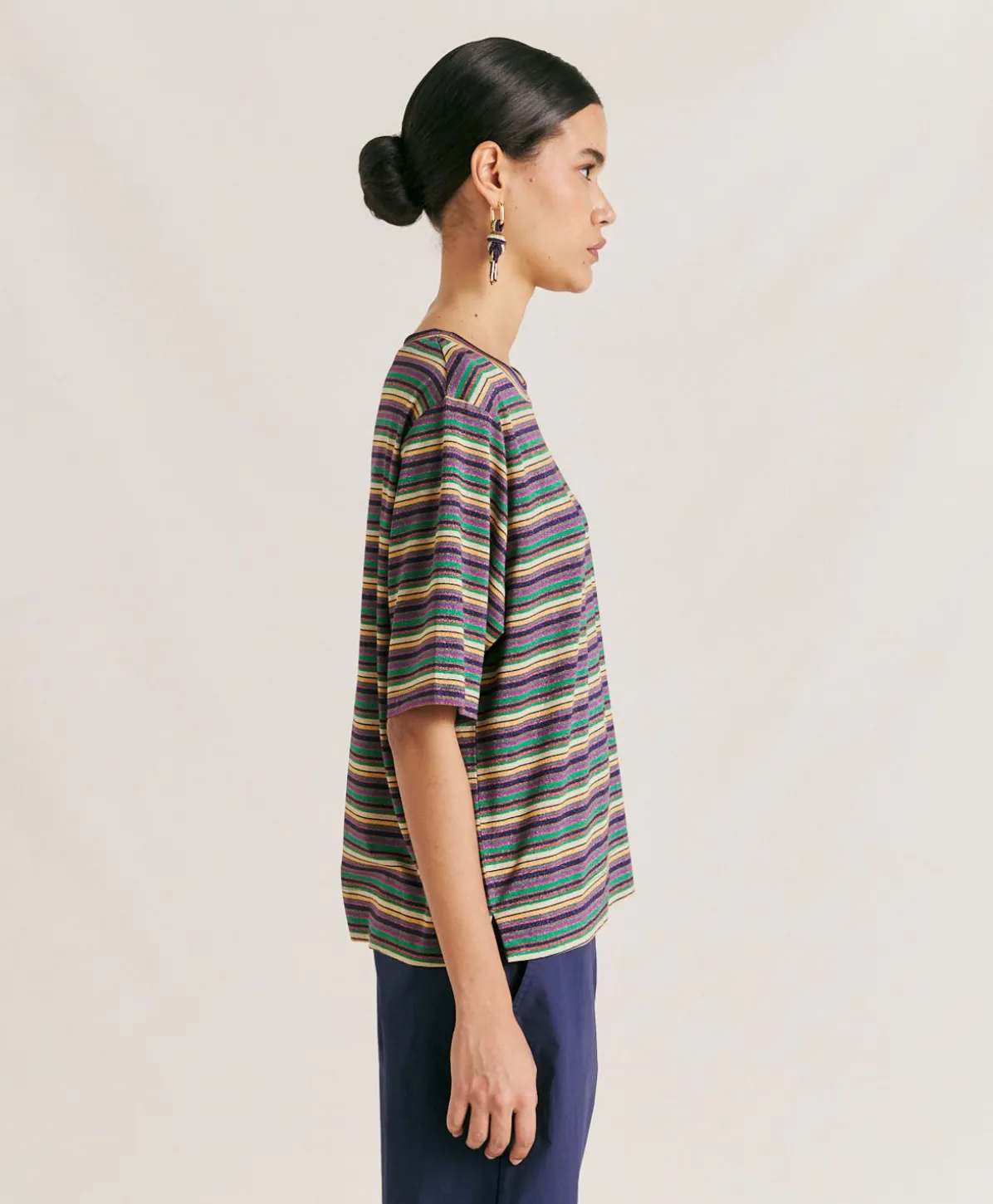 Thirt Iora En Jersey Lurex Raye - Vert Multicolore