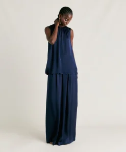 Top Cris En Soie Unie - Bleu Nuit