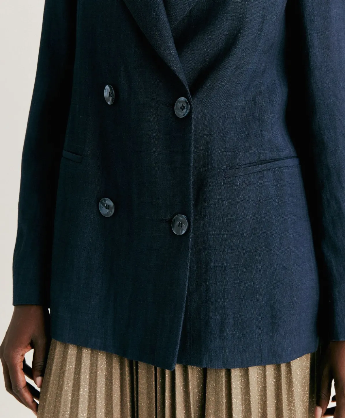 Veste Clair En Viscose De Lin Elegante - Bleu Nuit